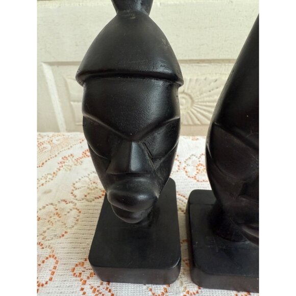 Vintage MCM Pair of Carved Ebony wood African Busts - Picture 6 of 9